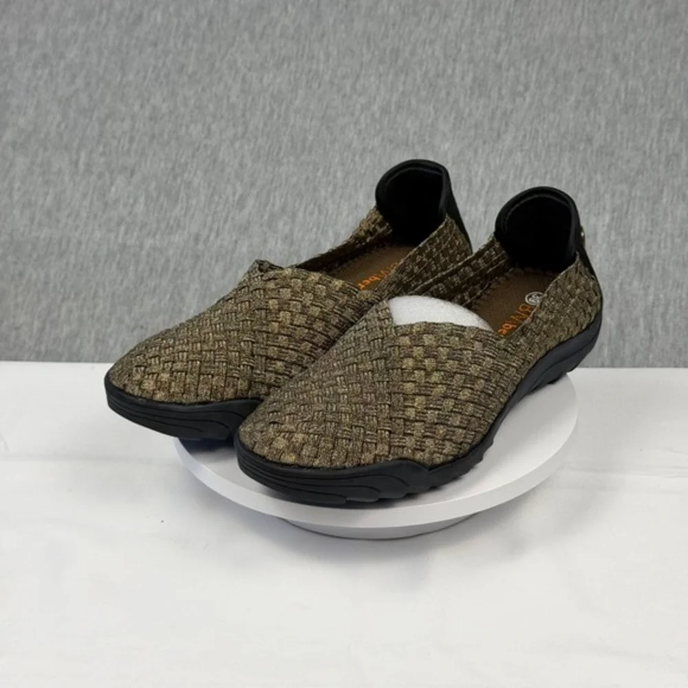 Bernie Mev New York Bronze Gold Woven Elastic Slip On Sneakers Size‎ 8